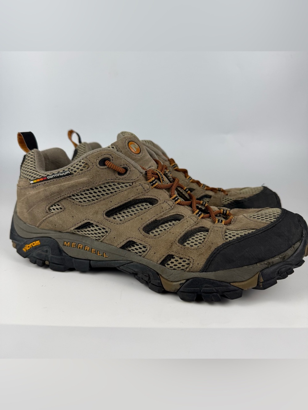 Merrell Continuum Men’s Size 13 Hiking Trail Shoes Vibram Sole Walnut Orange